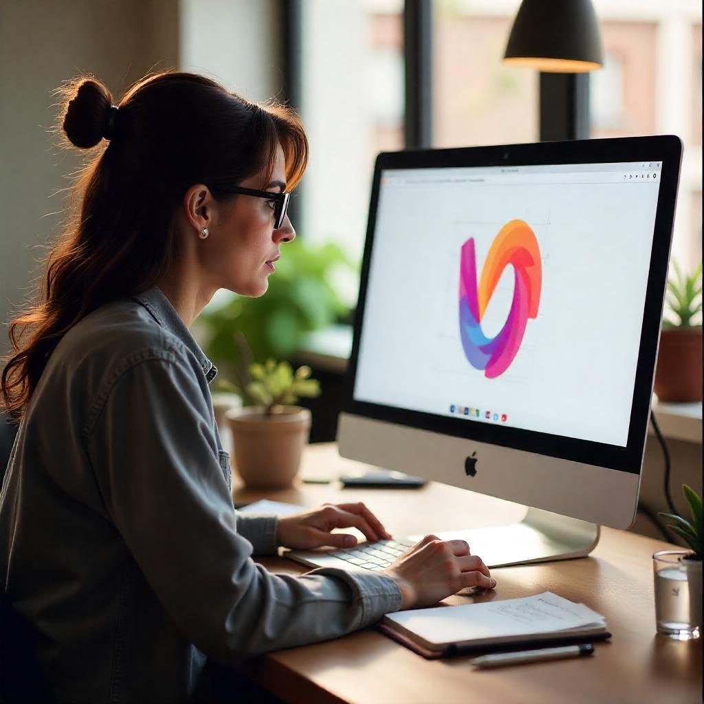 Hispanic woman designing a modern logo on Mac