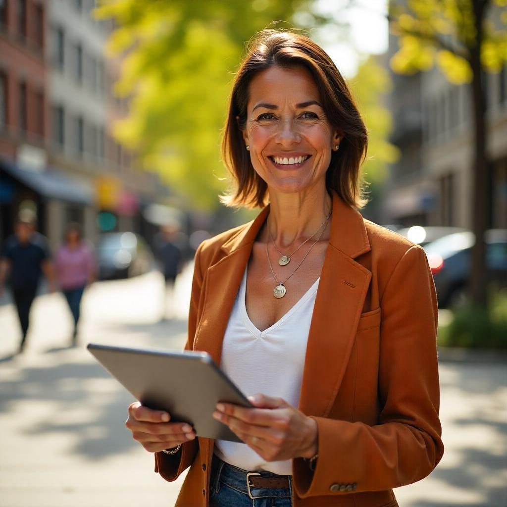 Hispanic woman holding a tablet for marketing consulting